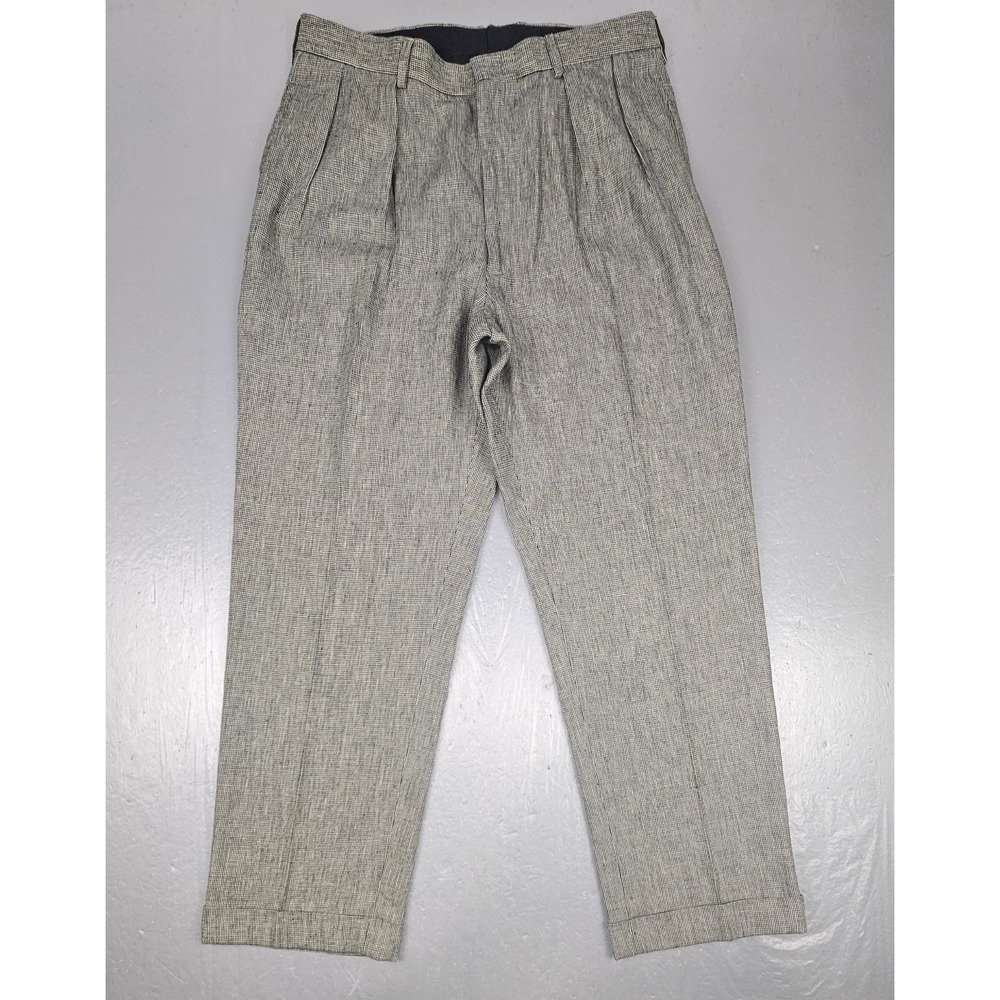 VTG Polo Ralph Lauren Pants Mens 38x29 Linen Blend Double Pleated Houndstooth